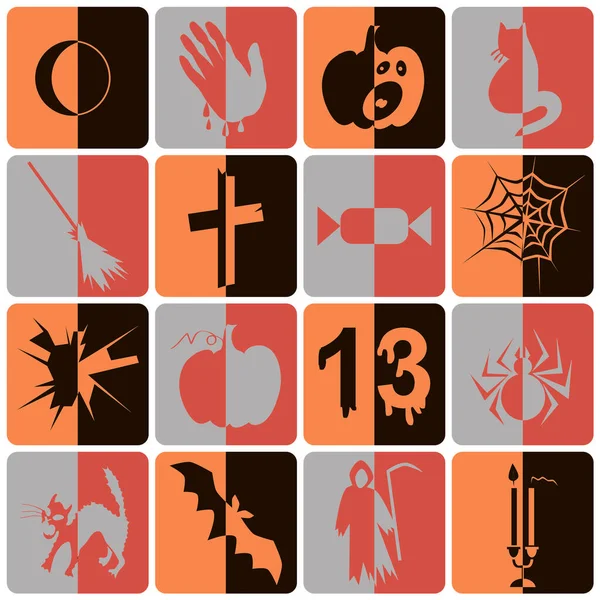 Symbole Für Den Feiertag Halloween Halbschatten Von Schwarz Rot Grau — Stockvektor