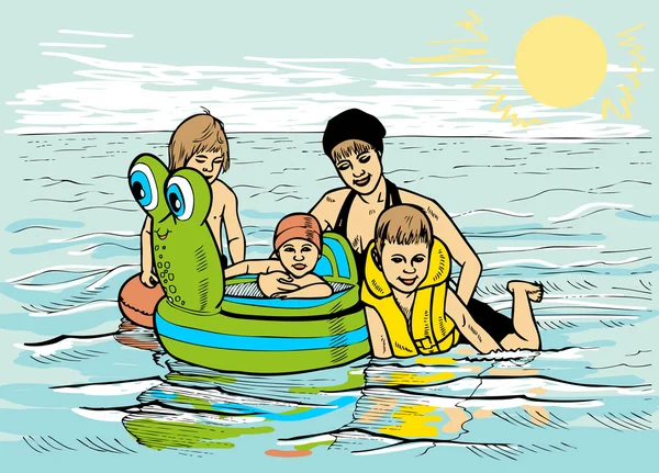 Familie op zee — Stockvector