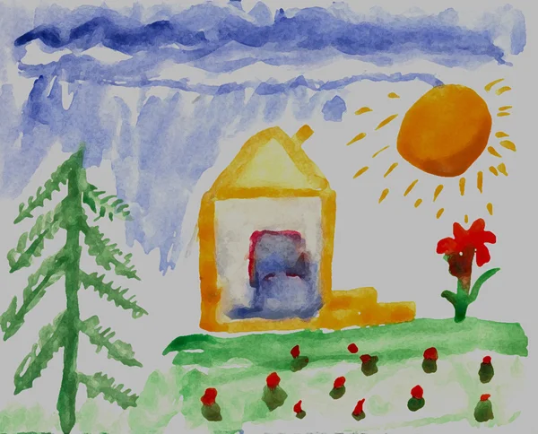 Dziecinna rysunek słońce lato — Zdjęcie stockowe