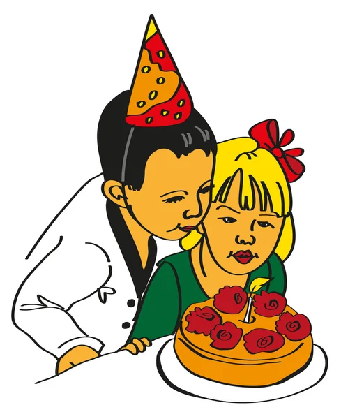 Fille et garçon souffler le gâteau — Image vectorielle