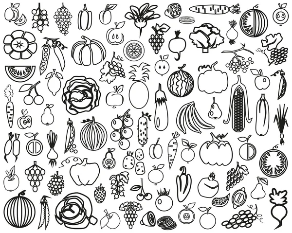 蔬菜和水果的轮廓 — 图库矢量图片