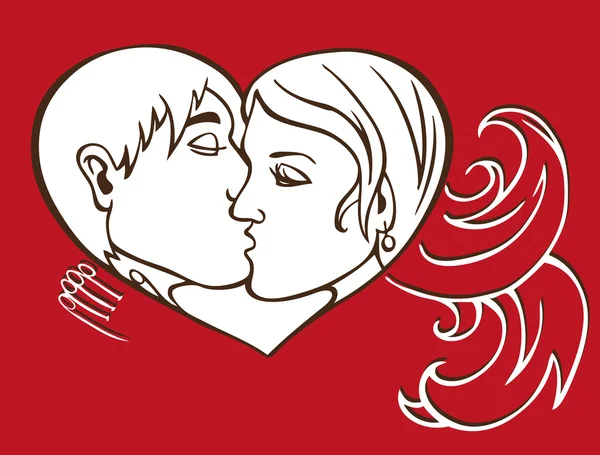 Beso y corazón — Vector de stock