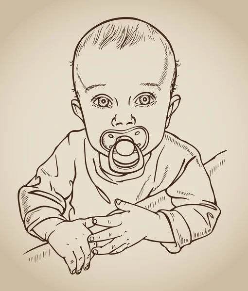 Baby met een fopspeen tekening — Stockvector