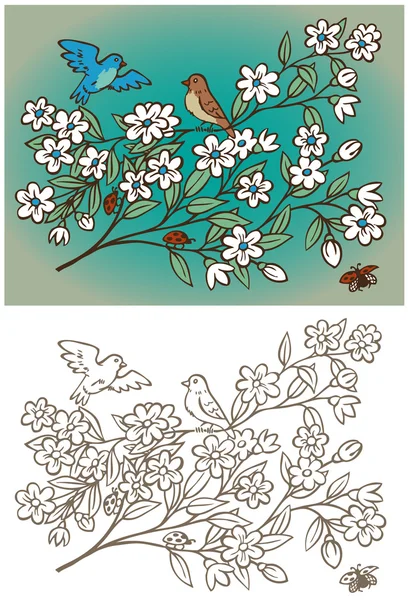 Винтаж, птицы и цветы — стоковый вектор