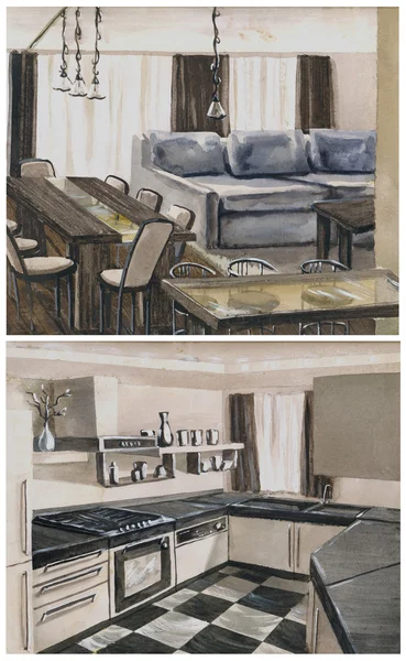 Watercolor sketch of interior — Stock Photo, Image