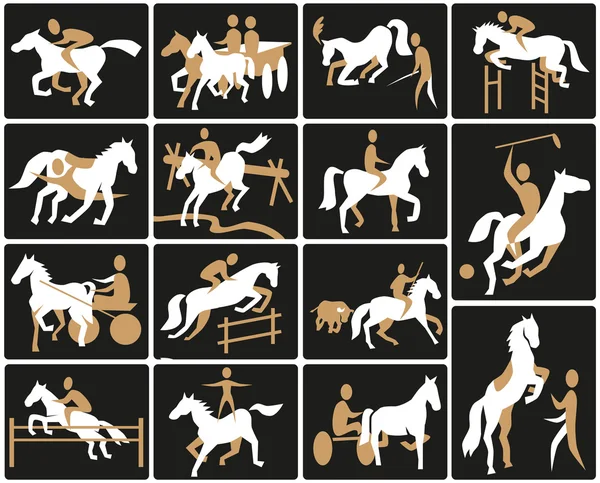 Iconos del deporte ecuestre — Vector de stock