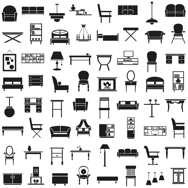 Iconos de muebles en blanco — Vector de stock