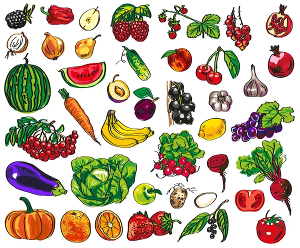 Vegetables, fruits, berries — Stock Vector