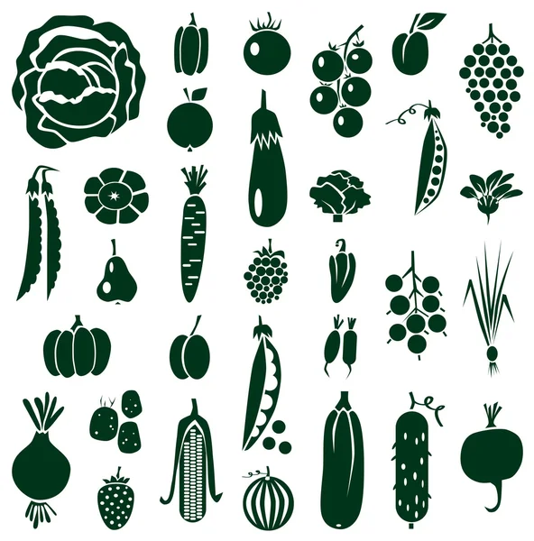 Groenten en fruit pictogrammen op wit — Stockvector