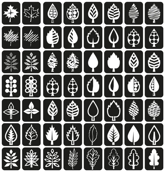 Icons tree leaves on black — Stock Vector