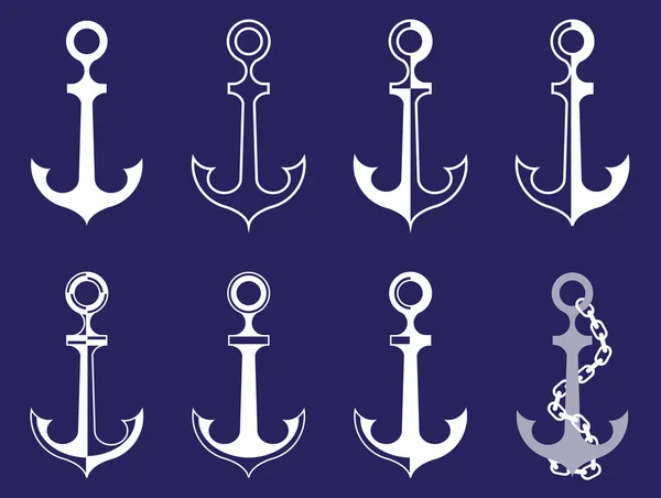 Icone di ancoraggio su blu — Vettoriale Stock