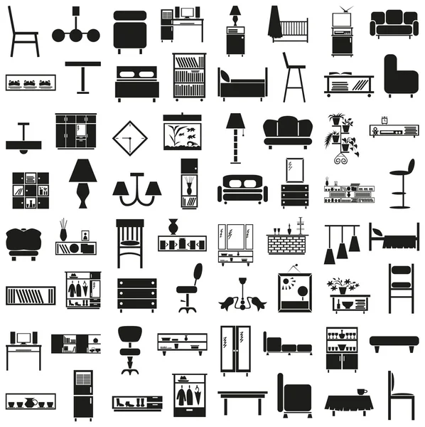 Meubilair zwarte pictogrammen op wit — Stockvector