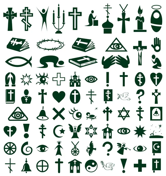 Religión, iconos de fe en blanco — Vector de stock