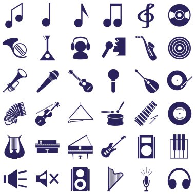 Müzik aletleri ve ses simgelerini beyaz