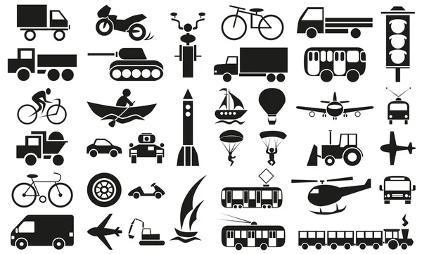 Modos de transporte iconos en blanco — Archivo Imágenes Vectoriales