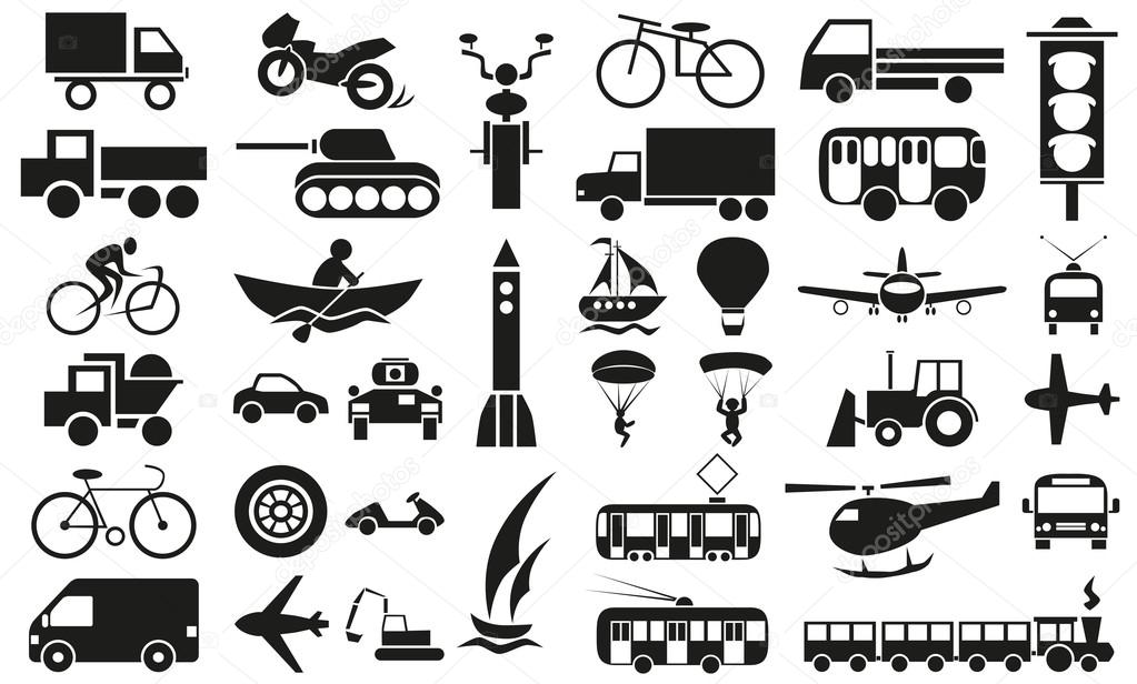 modes of transportation icons on white