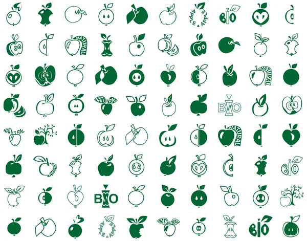 Green apples on a white icons — Stock Vector
