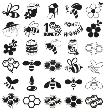 bee and honey icons on white clipart