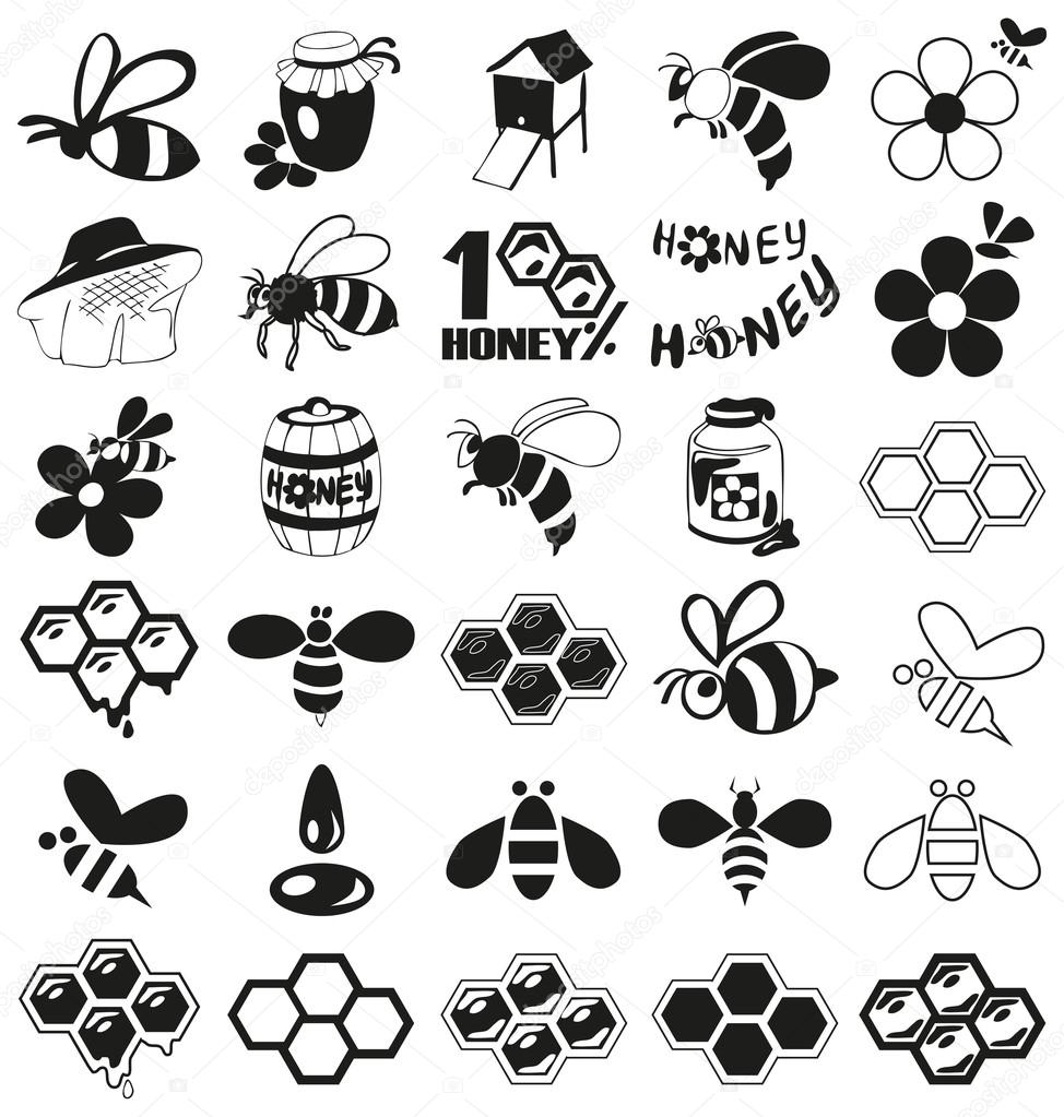 Abeja y miel iconos en blanco vector, gráfico vectorial © Olga1983Siv1