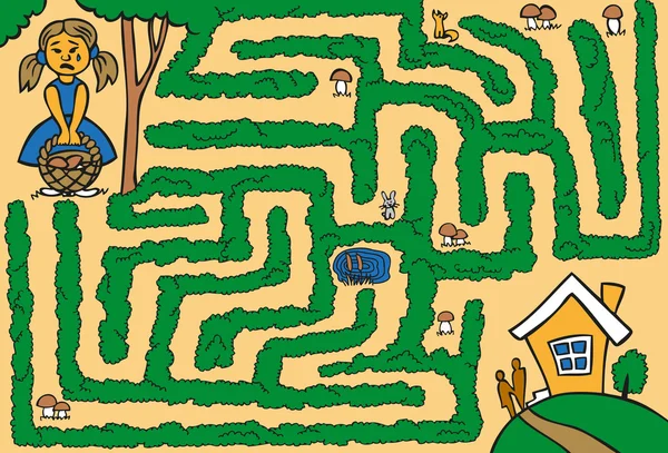 Labyrinth Mädchen im Wald verloren — Stockvektor