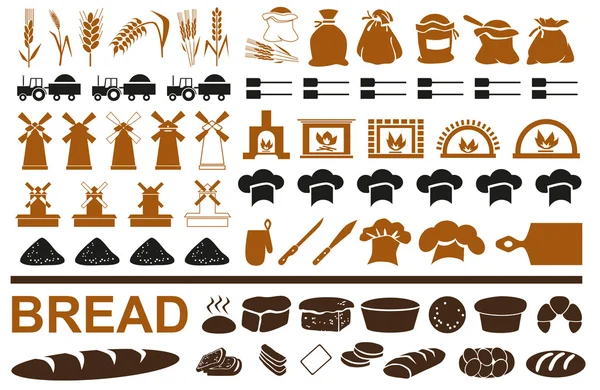 Production of bread icons on white — Stock Vector