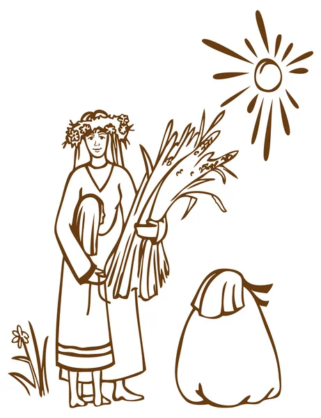 母と娘、ライ麦と太陽 — ストックベクタ