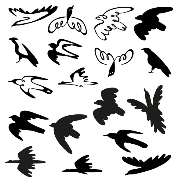 Oiseaux et silhouettes stylisés — Image vectorielle