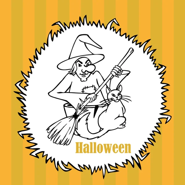Хэллоуинская ведьма с котом — стоковый вектор