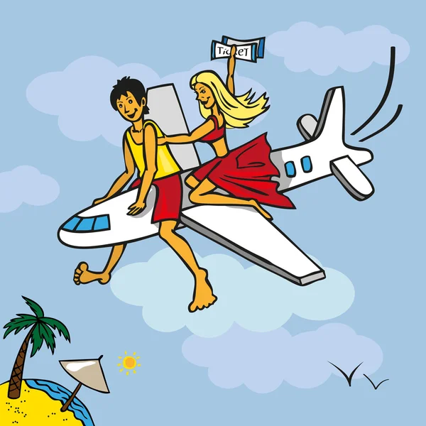 Flying on plane to beach — Stock Vector