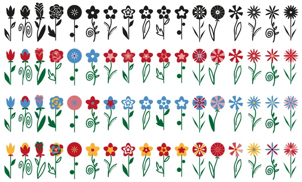 Flowers on stalks icons — Stock Vector