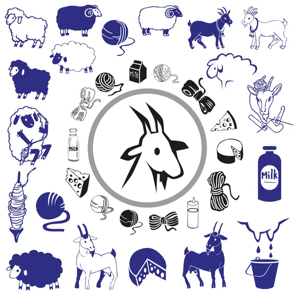 Goat and sheep drawings and icons — Stock Vector