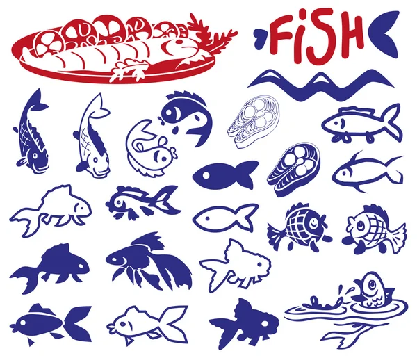 Fish drawings and icons — Stock Vector