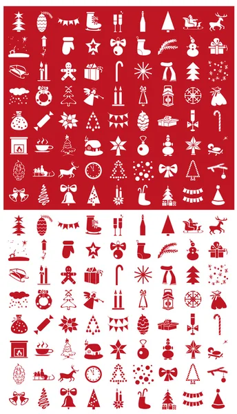 Iconos de Navidad en rojo y blanco — Vector de stock