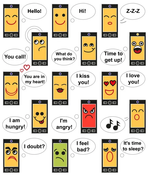 Telefoon gezicht emoties — Stockvector