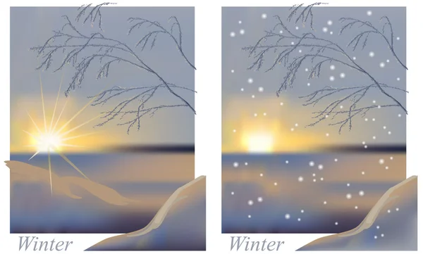 Hiver lever du soleil neige — Image vectorielle