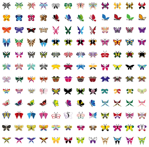 Set icone colorate farfalla — Vettoriale Stock