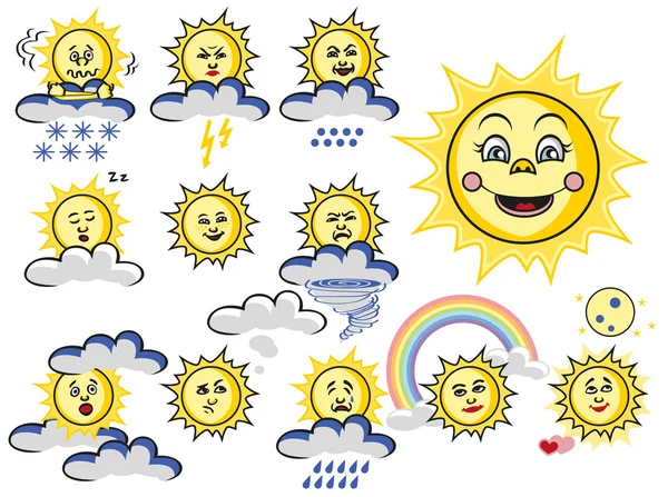 Emoce slunce s cloud a počasí — Stockový vektor