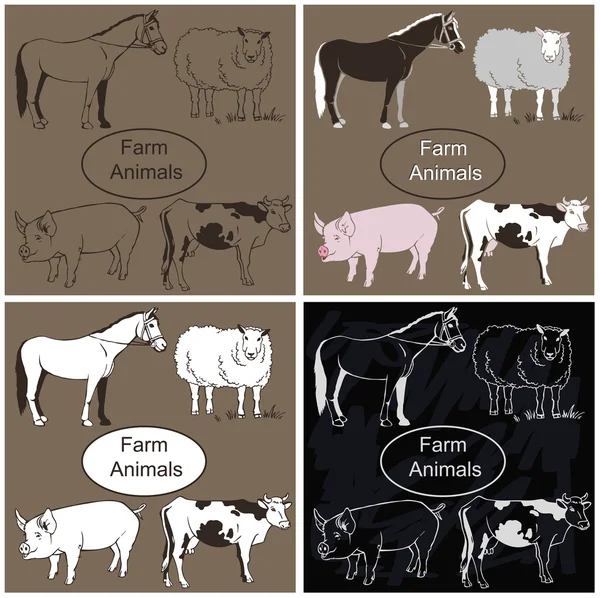 Animales de granja sobre fondo oscuro — Vector de stock