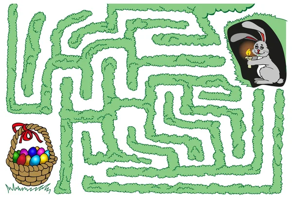 Labyrinthe lapin et oeufs de Pâques — Image vectorielle