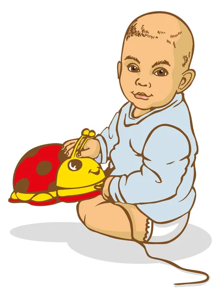 Barnet sitter med leksak — Stock vektor