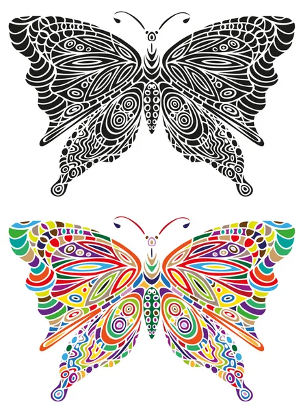 Colore dell'ornamento della farfalla e nero — Vettoriale Stock