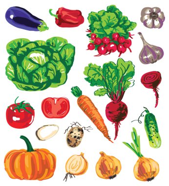 colored vegetables on white background clipart