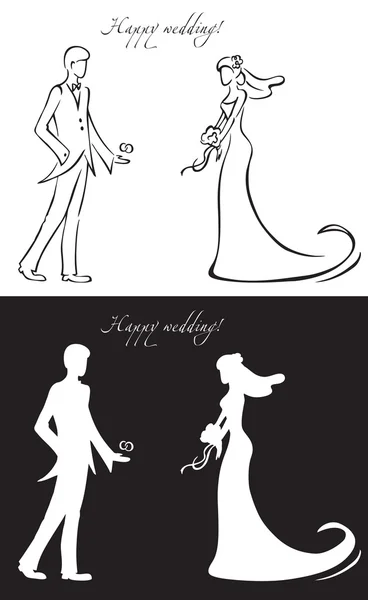 Mariage jour mariée et marié — Image vectorielle