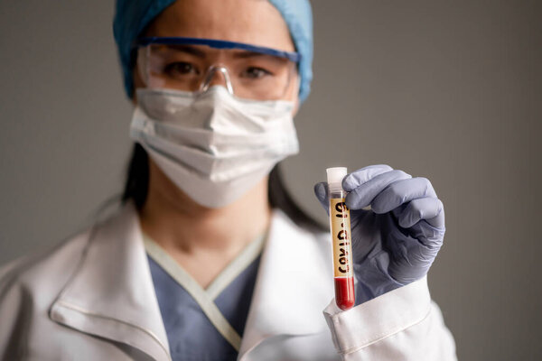 Asian Doctor Vaccine Protective Mask Infectious Dangerous Glove Protection Working Stock Photo