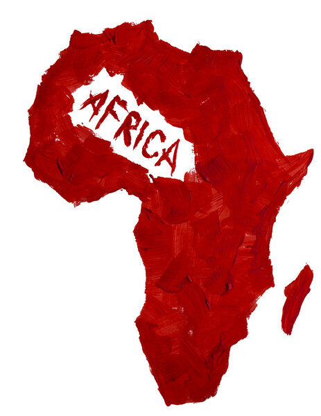 Acrylic paint and brush painted illustration map of Africa