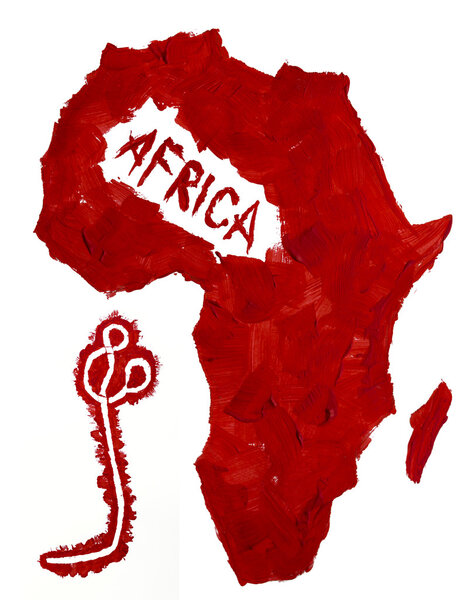 Acrylic paints and paintbrush painted illustration image map of Africa and Ebola virus