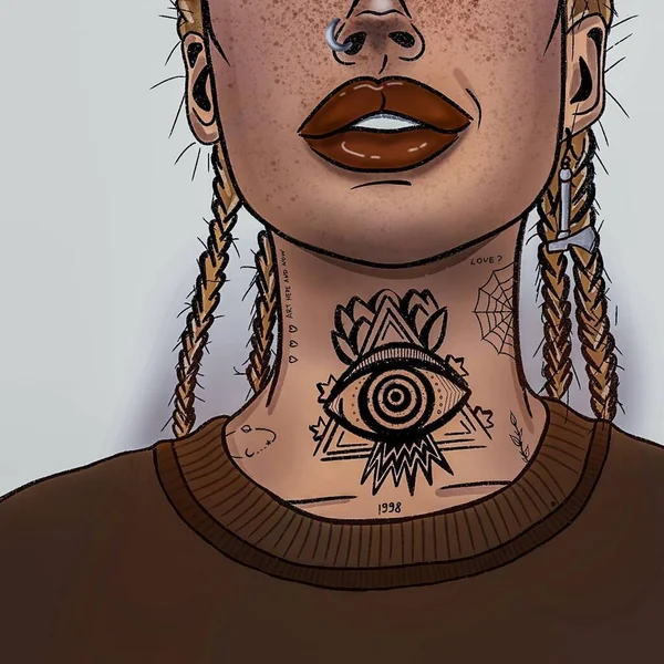 Girl Med Tattoo Neck — Stockfoto