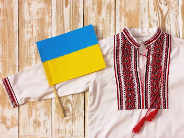Вышитые Традиционные Украинские Детские Рубашки Мальчиков Национальный Синий Желтый Флаг — стоковое фото