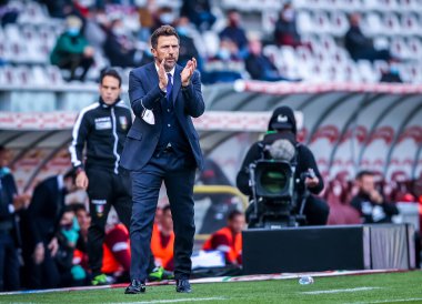 Cagliari Calcio Eusebio Di Francesco 'nun baş antrenörü Torino FC ile Cagliari Calcio arasında 18 Ekim 2020' de İtalya 'nın Torino kentinde oynanan 2020 / 21 karşılaşmasında - Fotoğraf Fabrizio Carabelli / LM