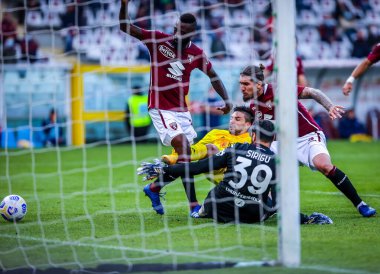 Cagliari Calcio 'dan Giovanni Simeone, 18 Ekim 2020 tarihinde İtalya' nın Torino Olimpico Grande Torino şehrinde Torino FC ile Cagliari Calcio arasında oynanan 2020 / 21 Serie A maçında gol attı - Fotoğraf Fabrizio Carabelli / LM